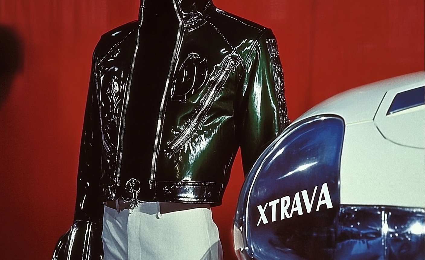 Leather prototype beside an XTRAVA helmet